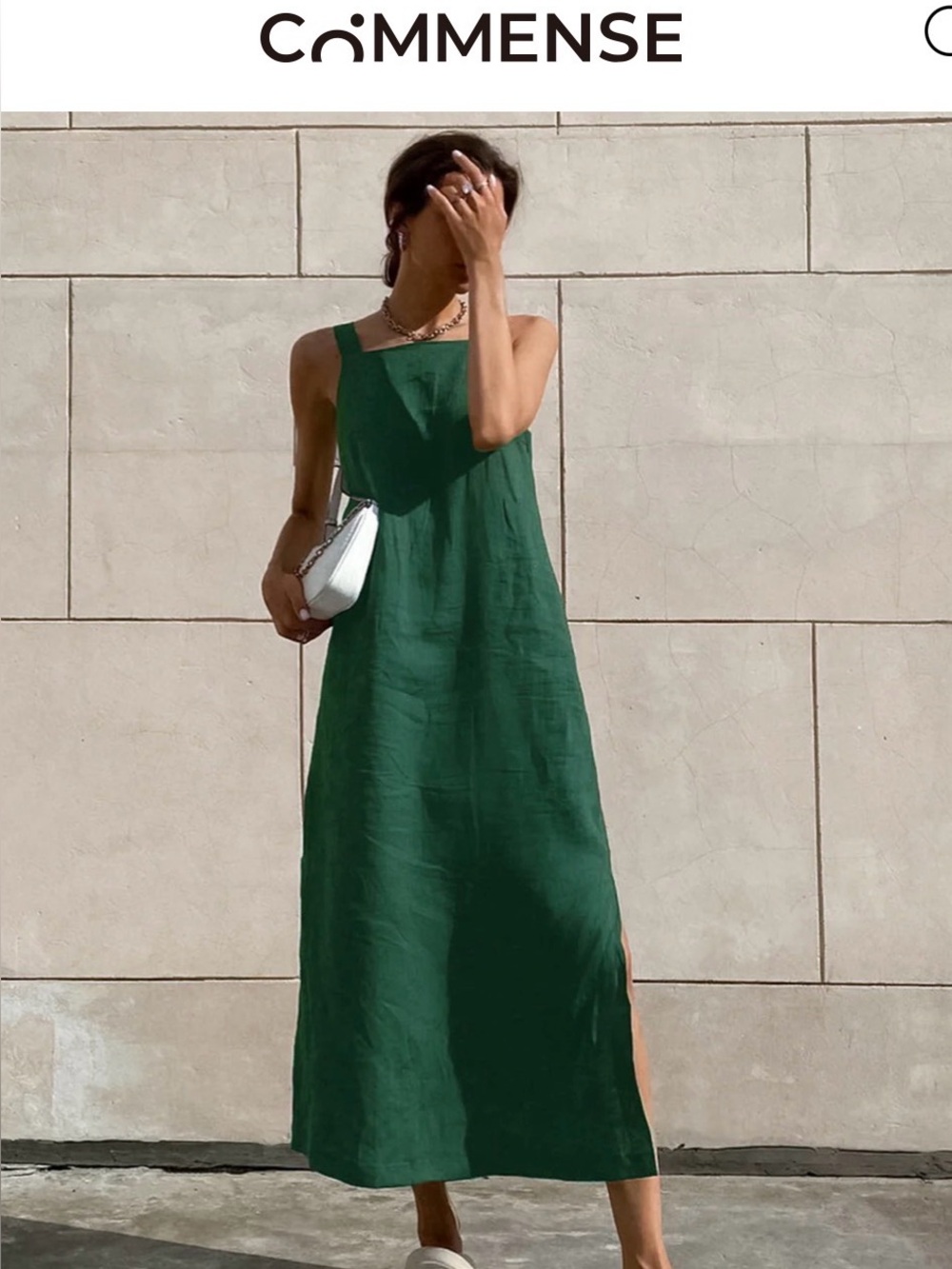 Commense Dark Green Sleeveless Square-Neck Maxi Dress